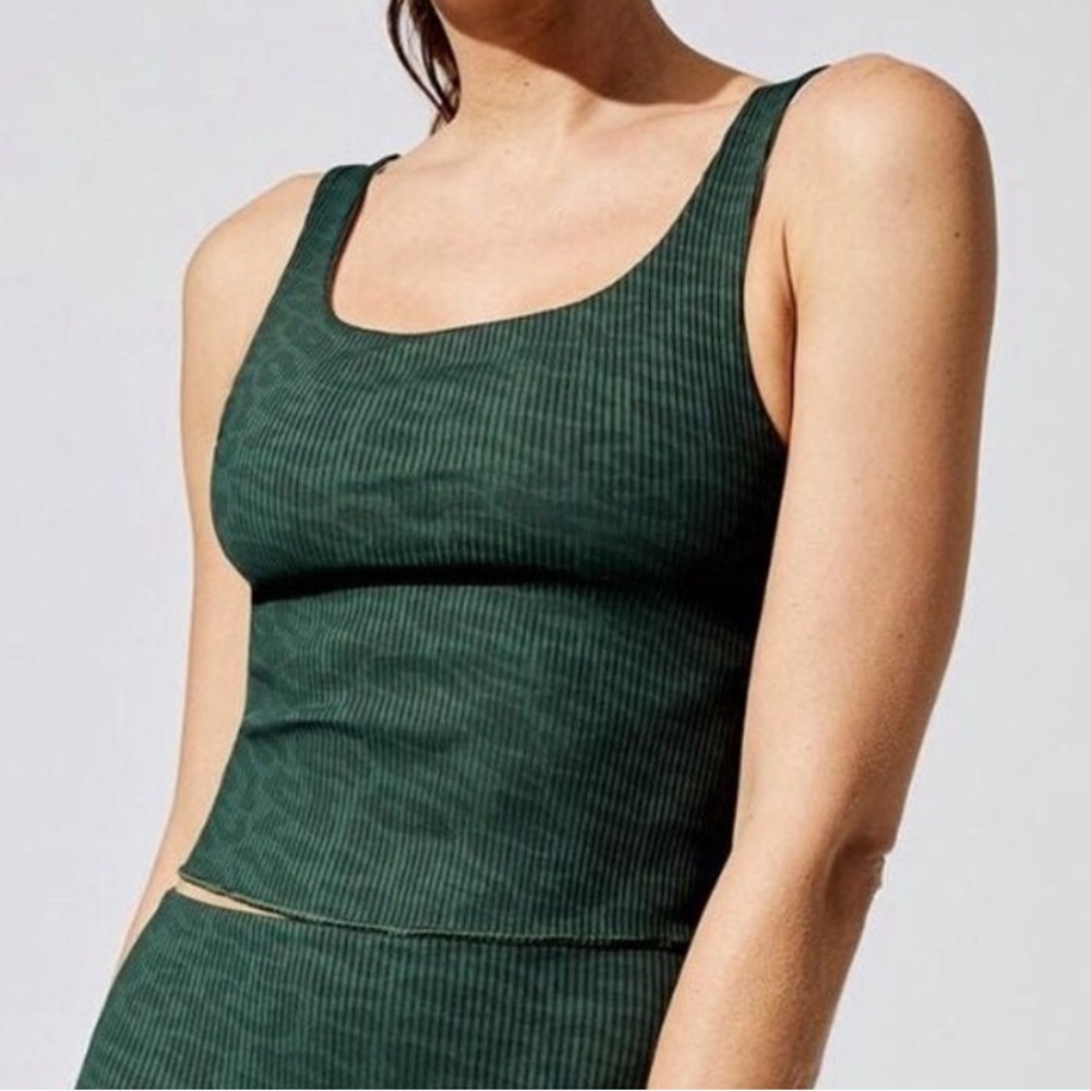 Carbon38 Dark Leaf Leopard Ribbed Tank in Green
